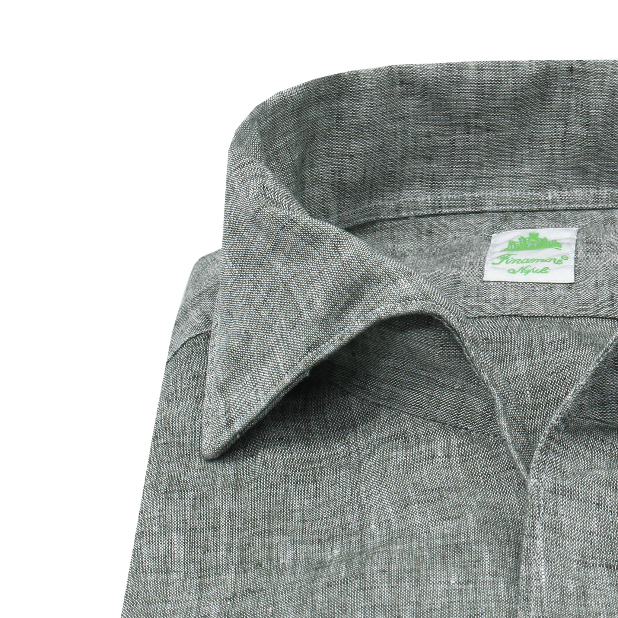 Tokyo slim sports shirt with light green linen, one piece collar