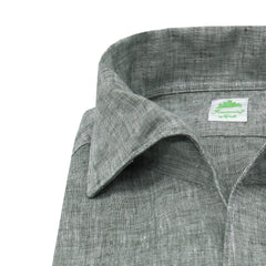 Tokyo slim sports shirt with light green linen, one piece collar