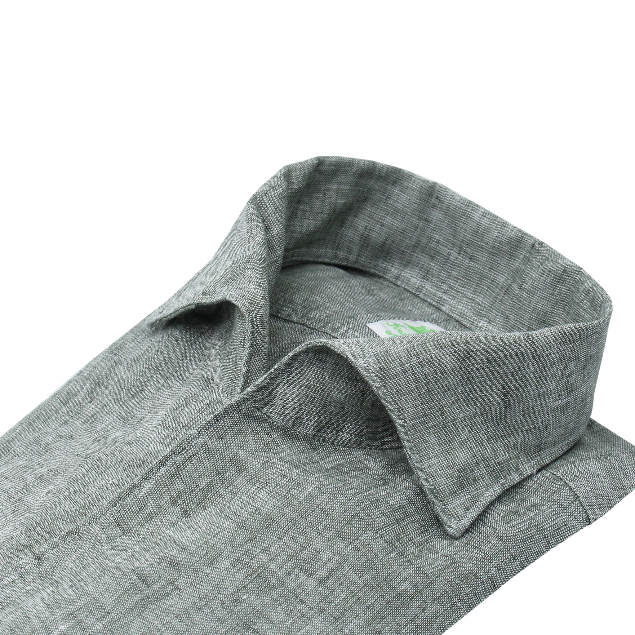 Tokyo slim sports shirt with light green linen, one piece collar