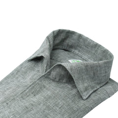 Tokyo slim sports shirt with light green linen, one piece collar