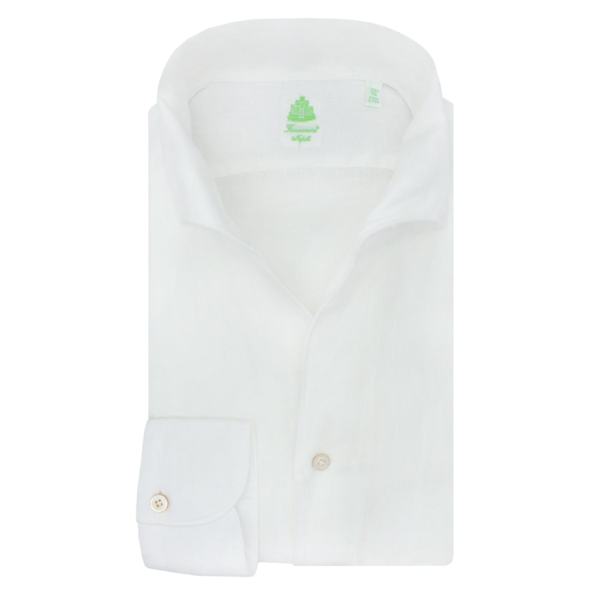 Tokyo slim fit sport shirt in white linen one piece collar