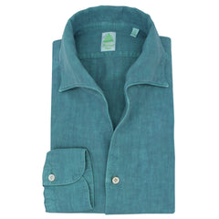 Tokyo slim fit shirt in turquoise linen one pieces collar