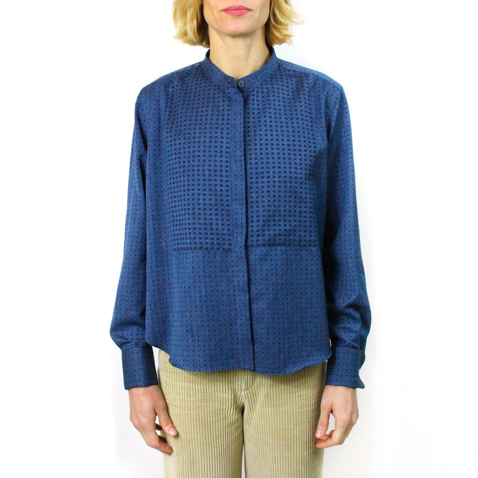 Women's guru collar shirt with bib. Carlo Riva cotton