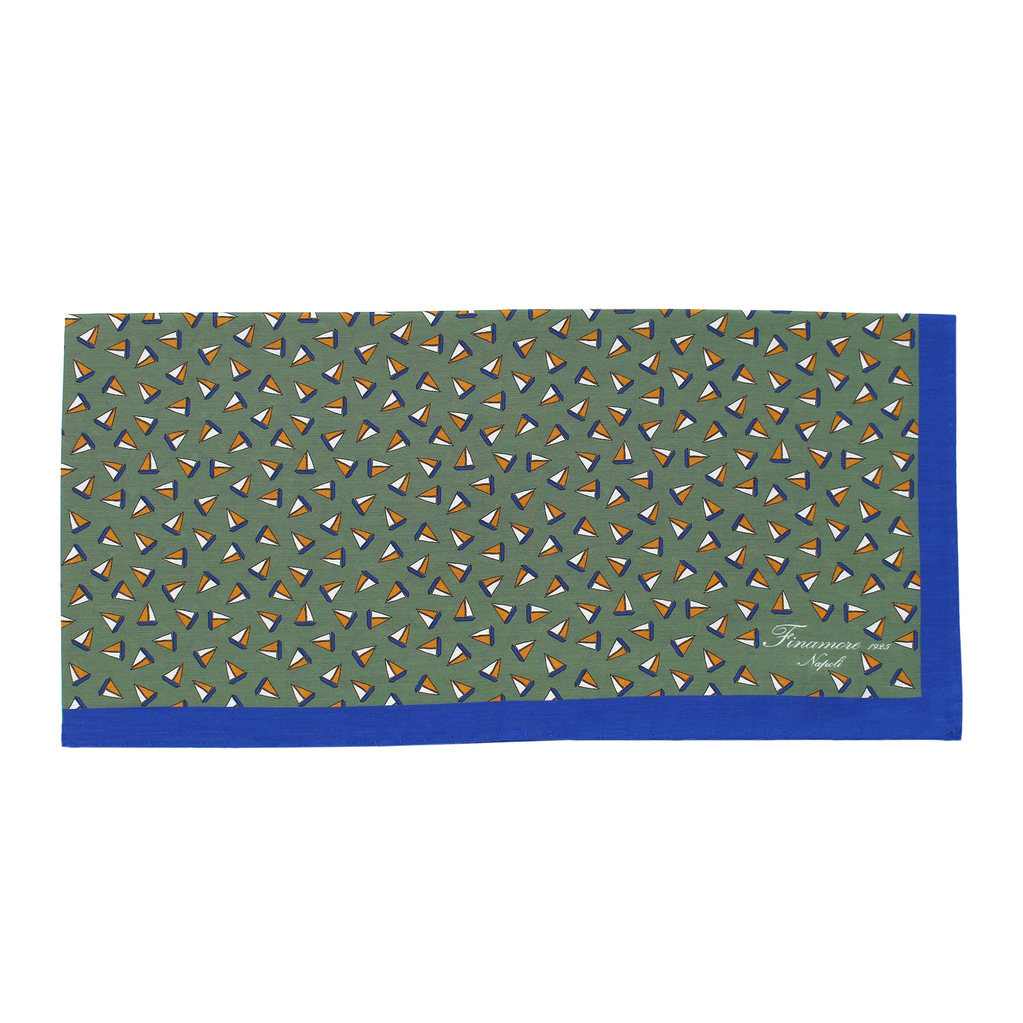 Bandana verde in seta e cotone motivo centrale con barche a vela