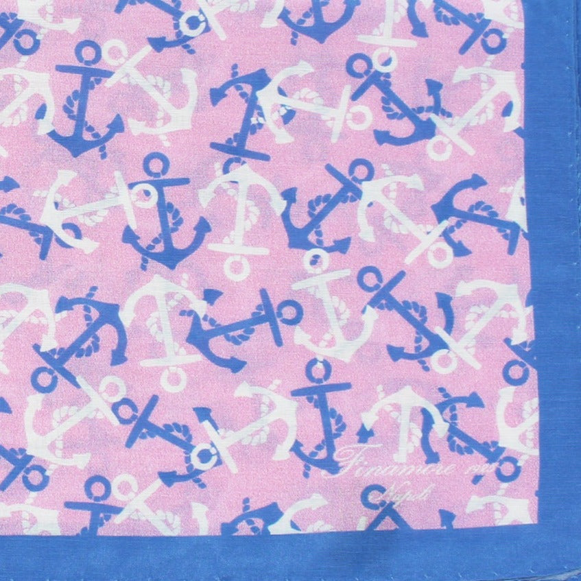 Pink and blu silk and cotton bandana with anchors motif