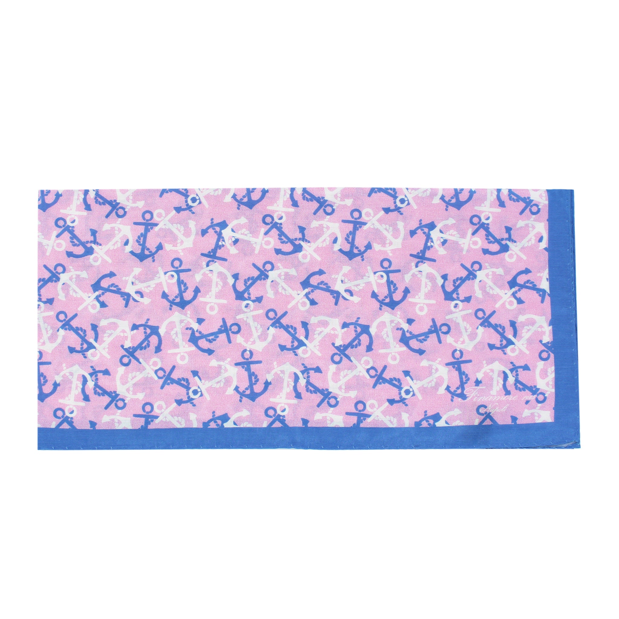 Bandana rosa e blu in seta e cotone con motivo ancore