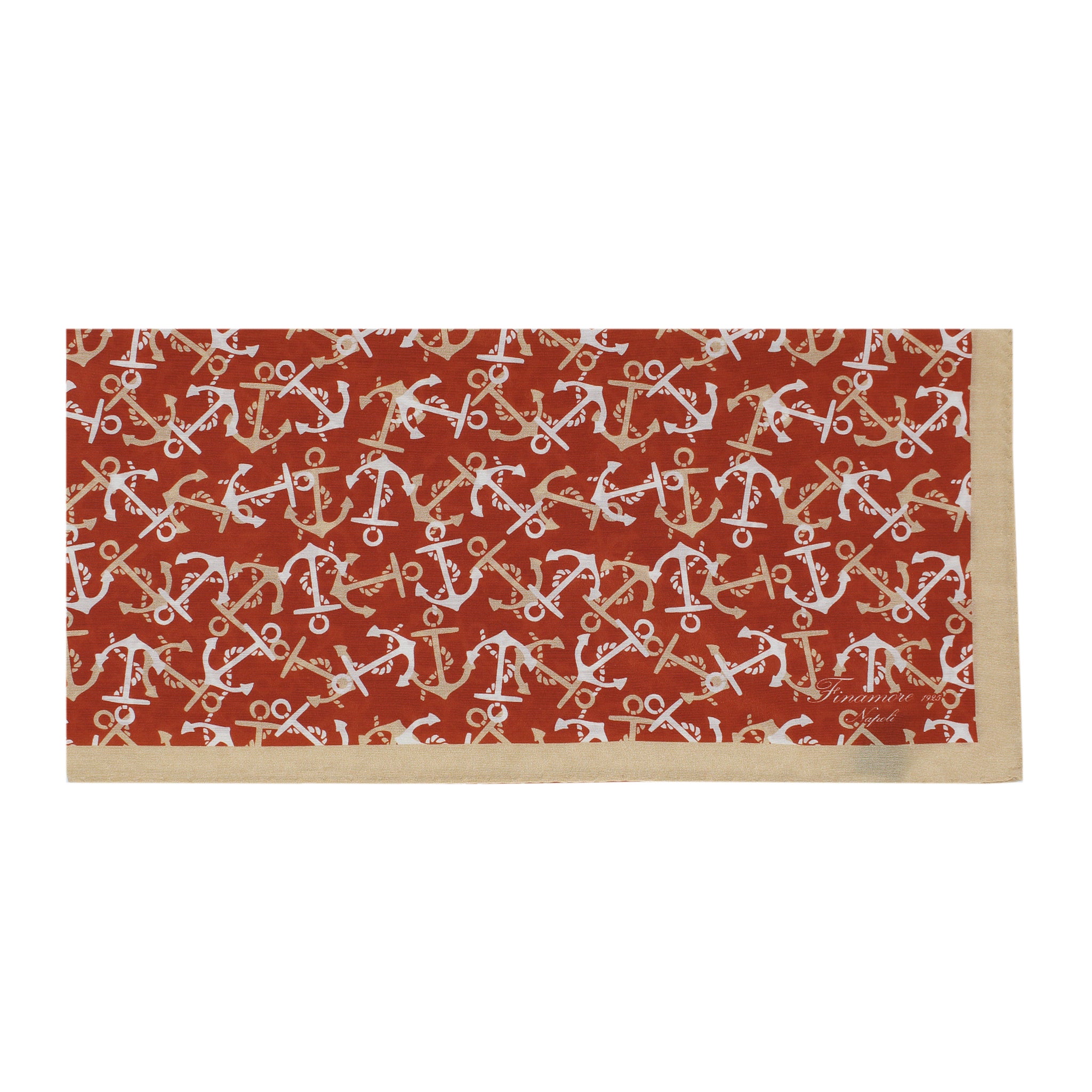bandana in seta e cotone marrone chiaro e sabbia con motivo ancore