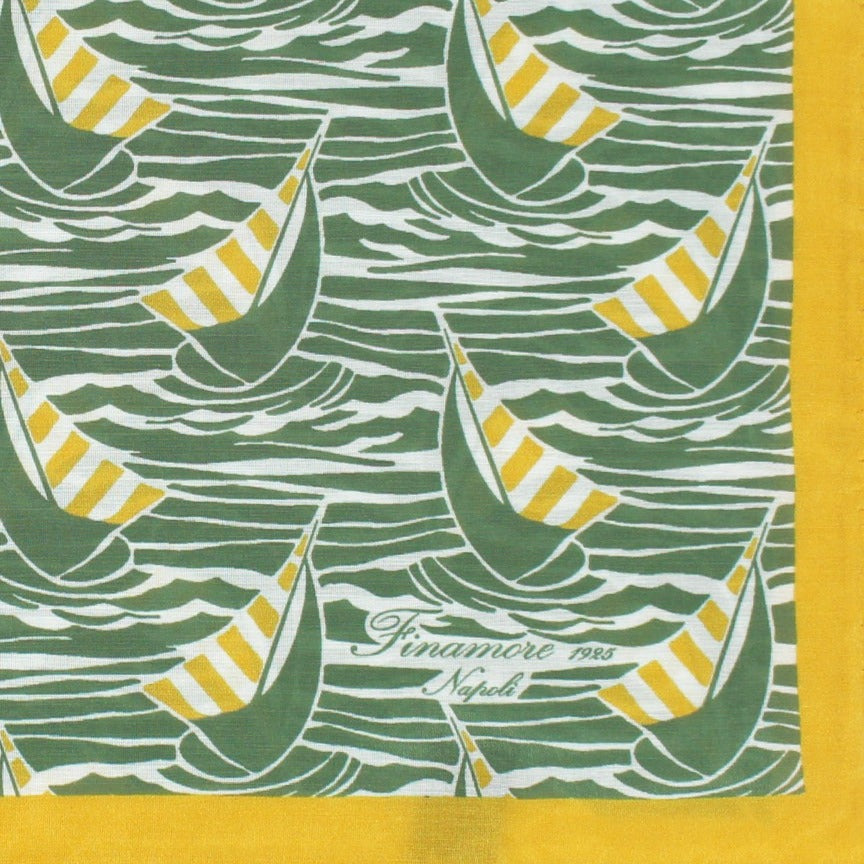 Light Green silk and cotton bandana with sailboat and waves motif