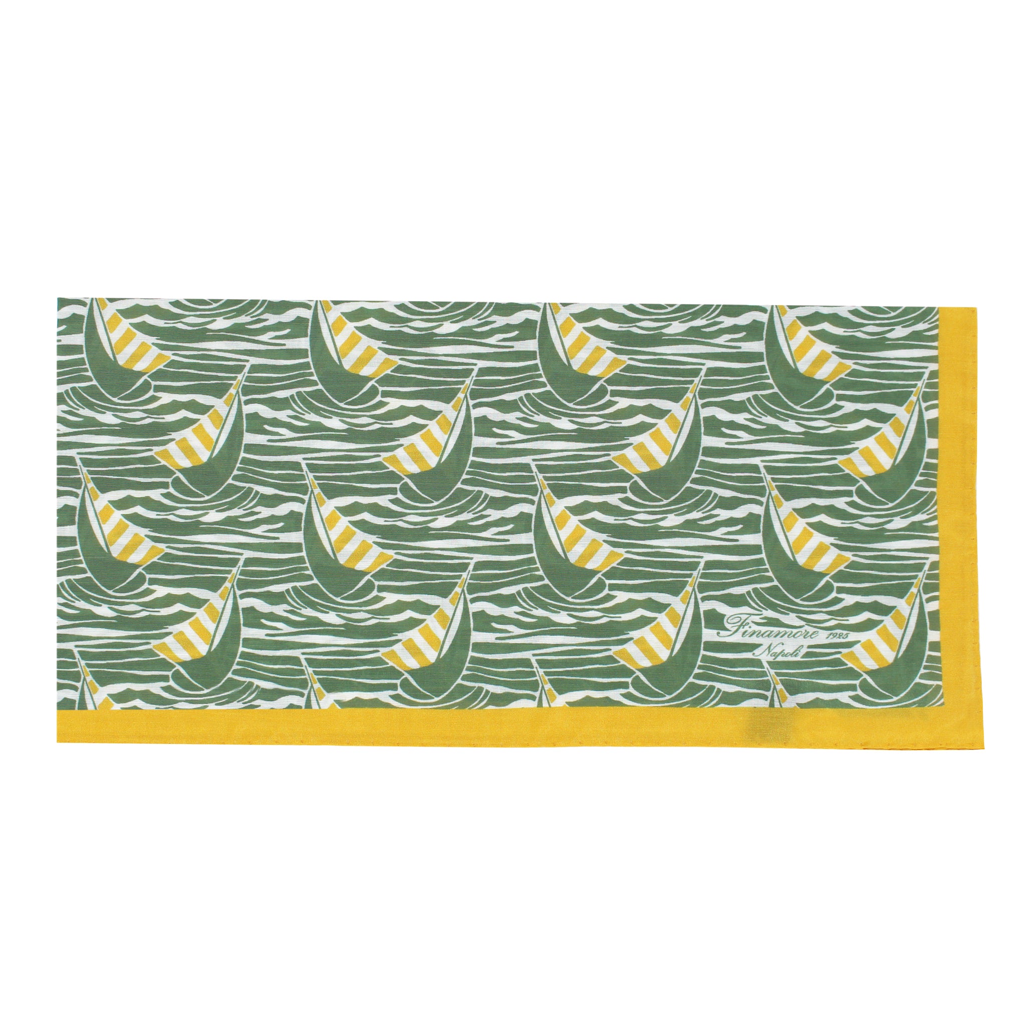 Bandana in seta e cotone verde chiaro con motivo barca a vela e onde