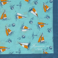 Bandana azzurra in seta e cotone con tema barca e mare