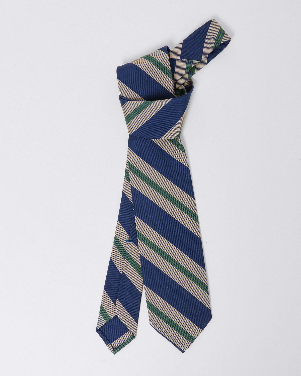 finamore Anversa regimental silk and cotton tie, in blue and green stripes