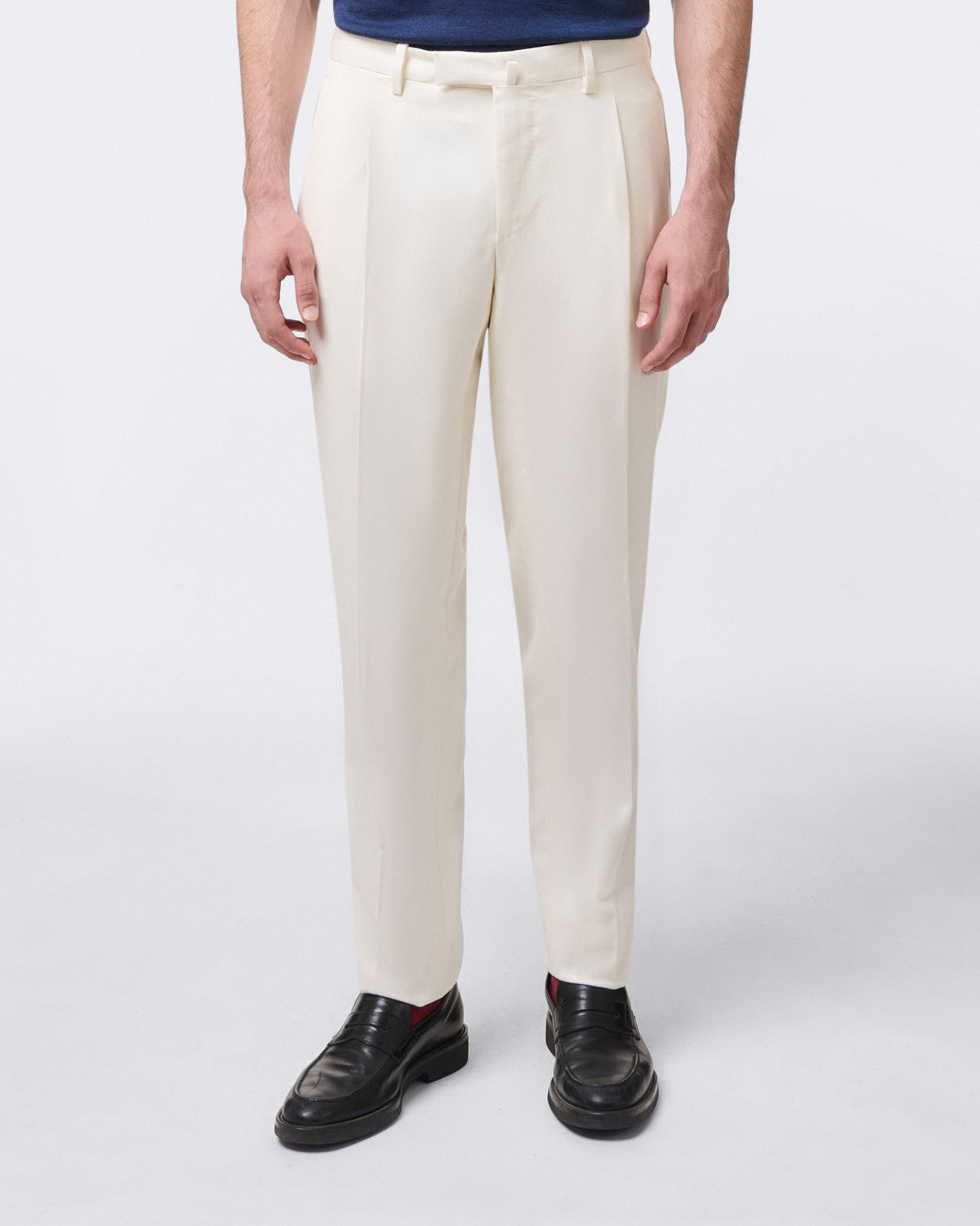 finamore Classic Detroits white trouser with pleats in cotton and wool