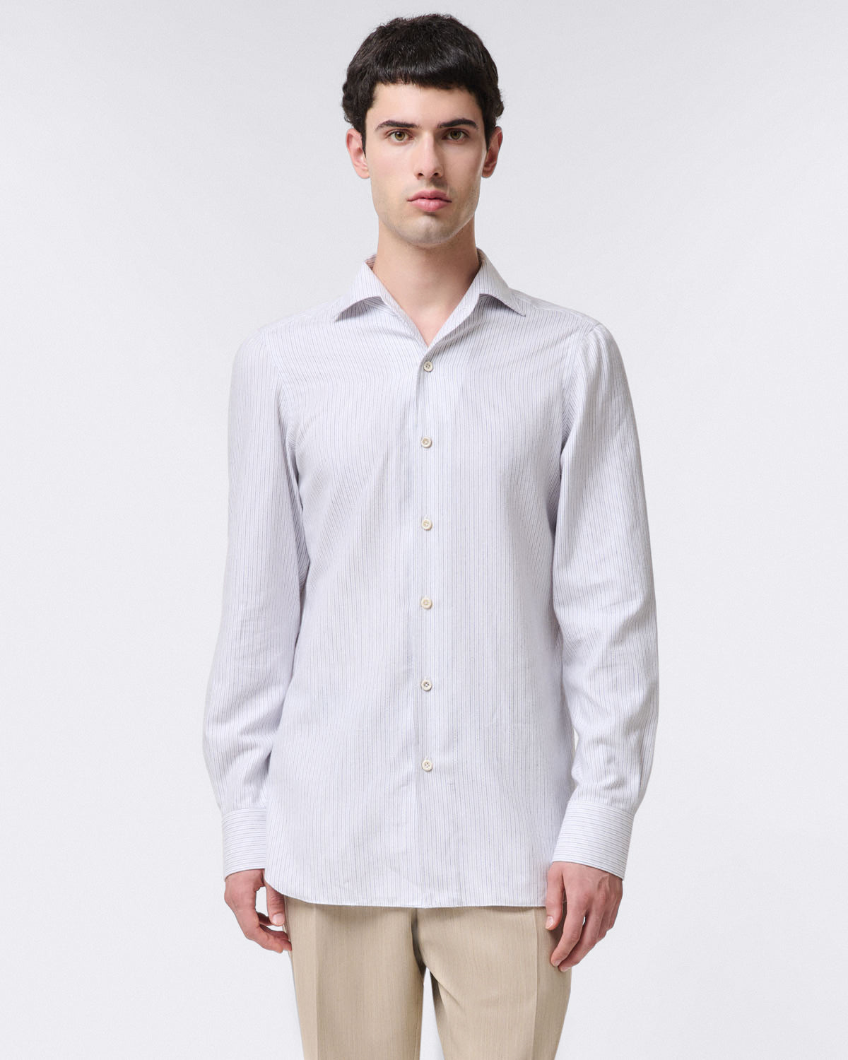 finamore Classic Naples striped shirt. Cotton and cashmere flannel. Carlo Riva