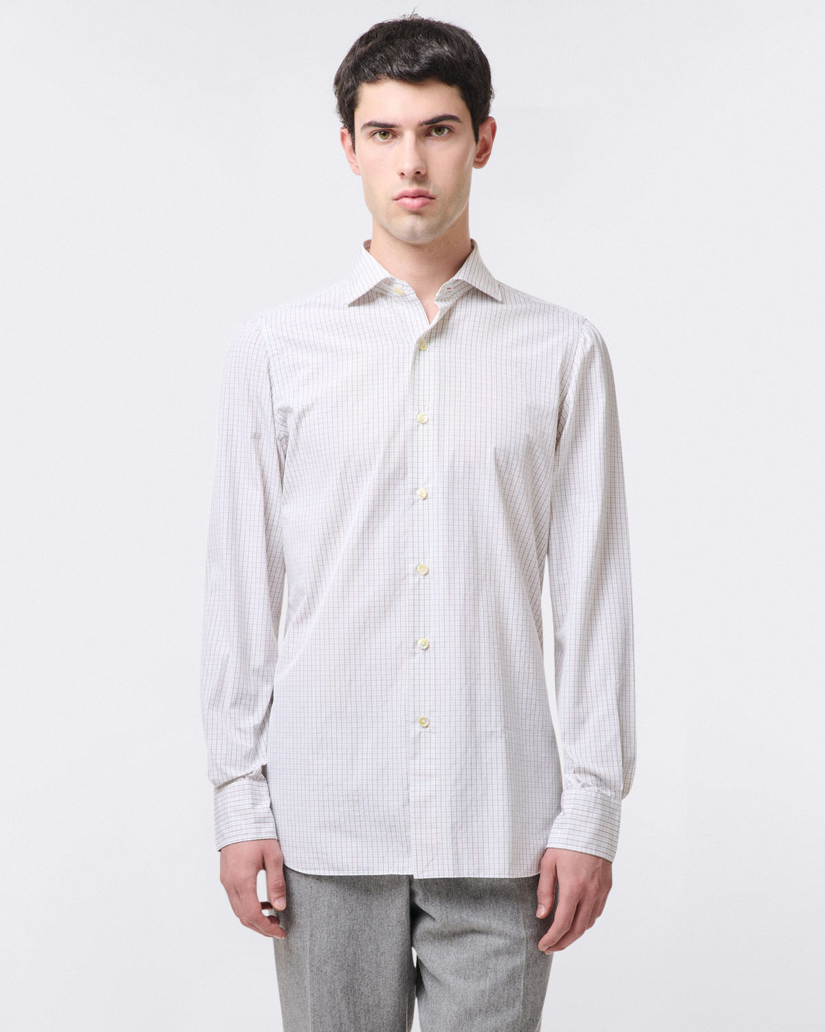 finamore Classic Napoli checked shirt. Enzymed treatment, Alumo fabric