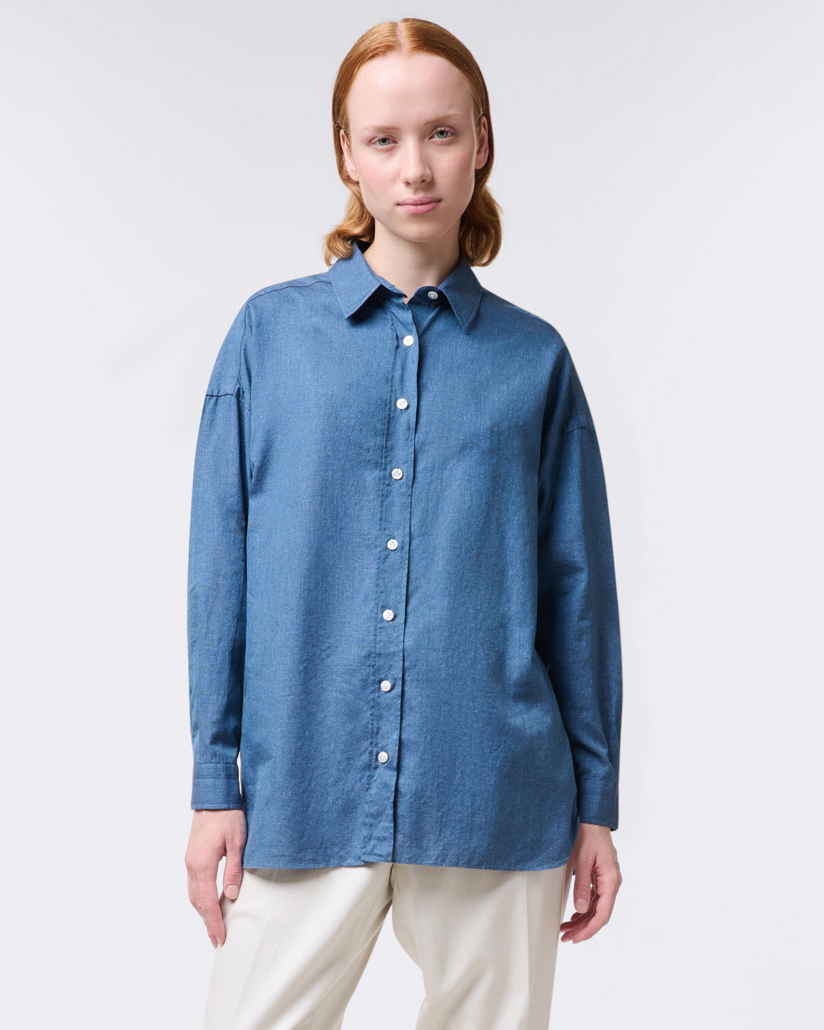 finamore GRACE women's over fit shirt in denim cotton