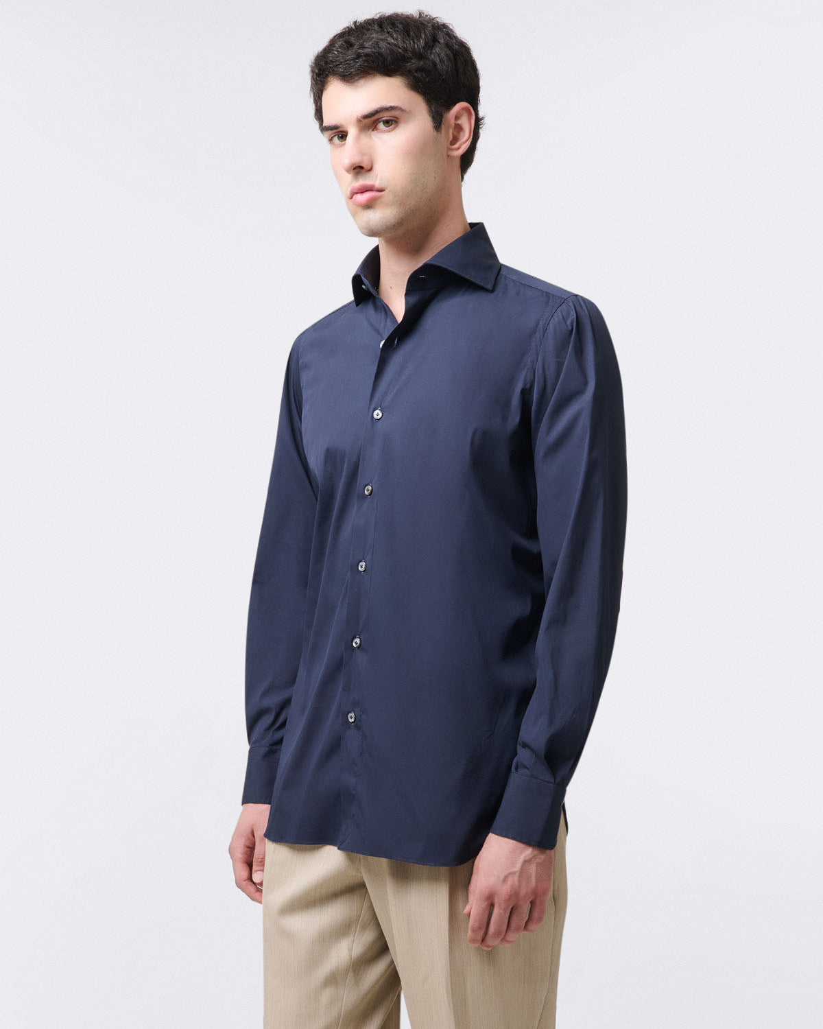 finamore Napoli classic regular fit dark blue stretch shirt