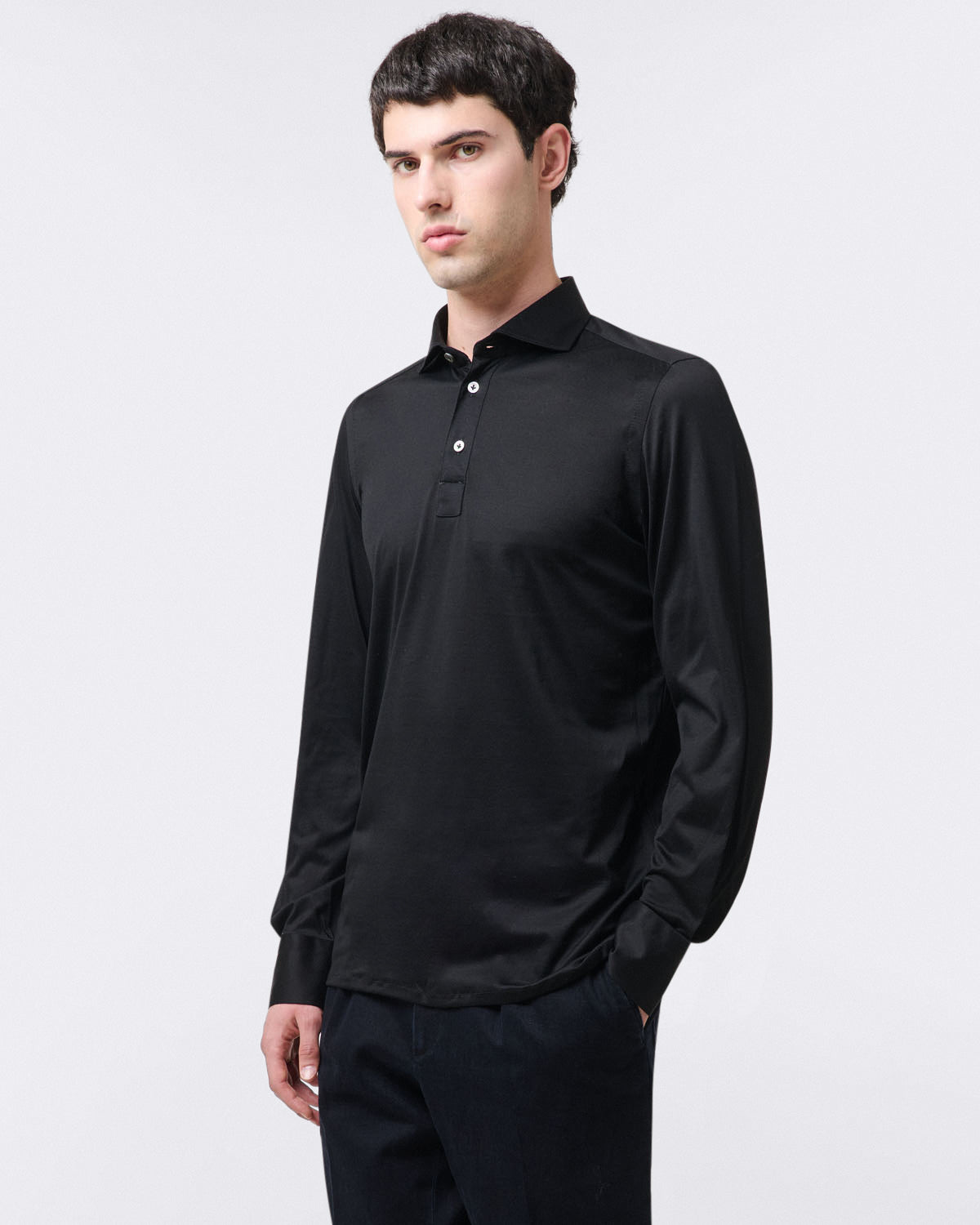 finamore Orlando sport polo shirt in plain black cotton jersey