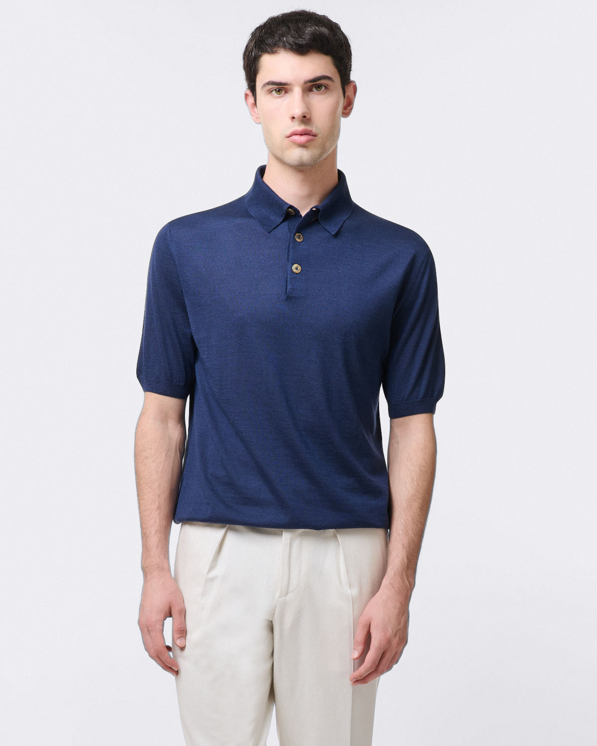 finamore Polo shirt with 3 buttons and short sleeves in cashmere and silk