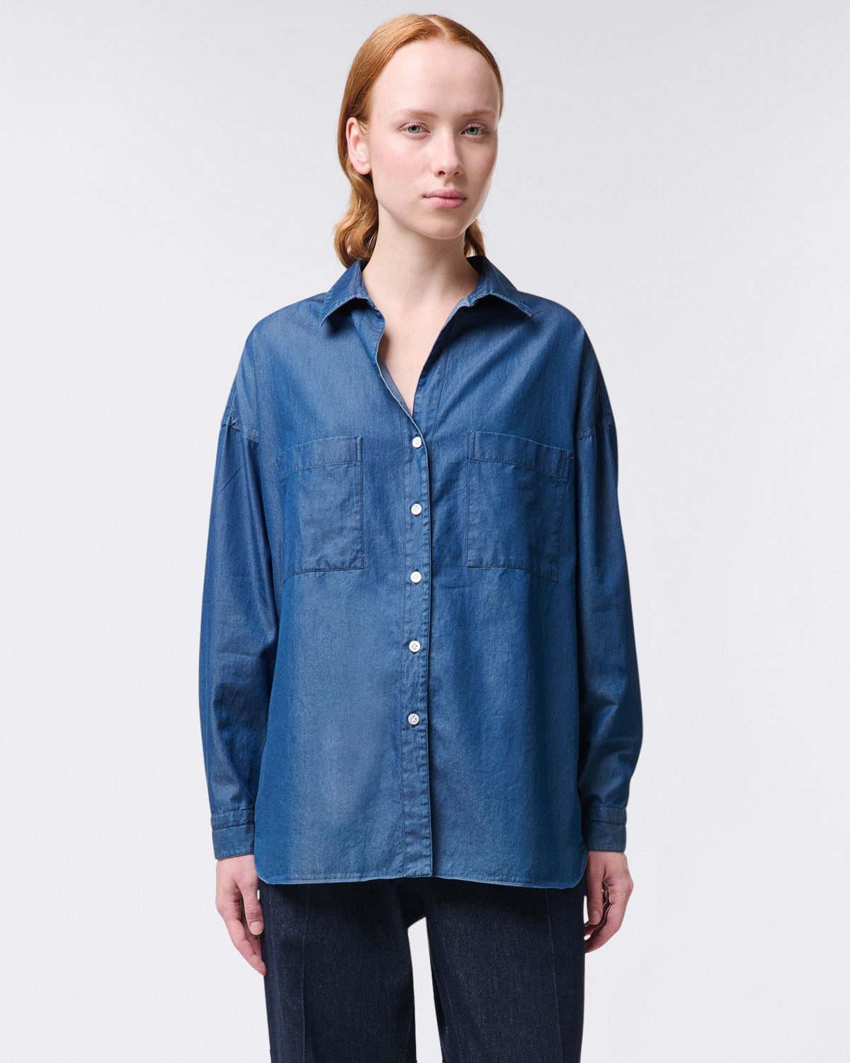 finamore Sonia women's cotton denim shirt with front pockets