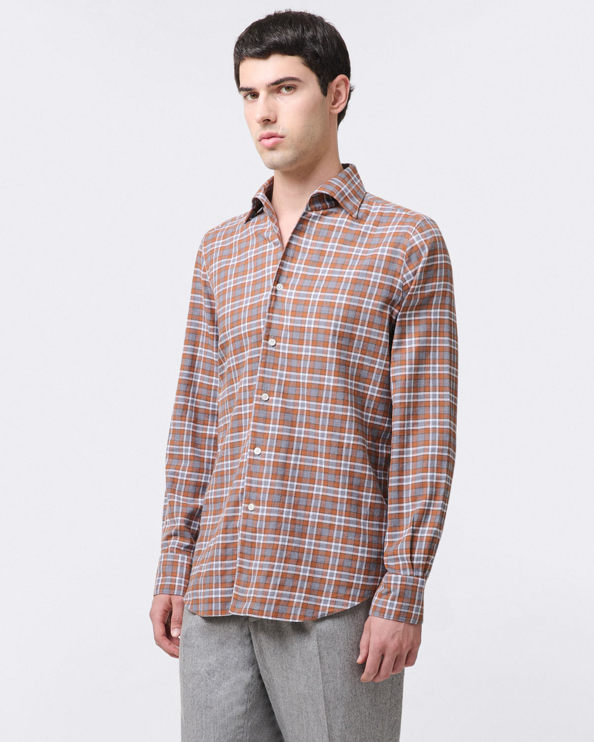 finamore Tokyo slim fit sports shirt One piece collar in yarn dyed cotton check