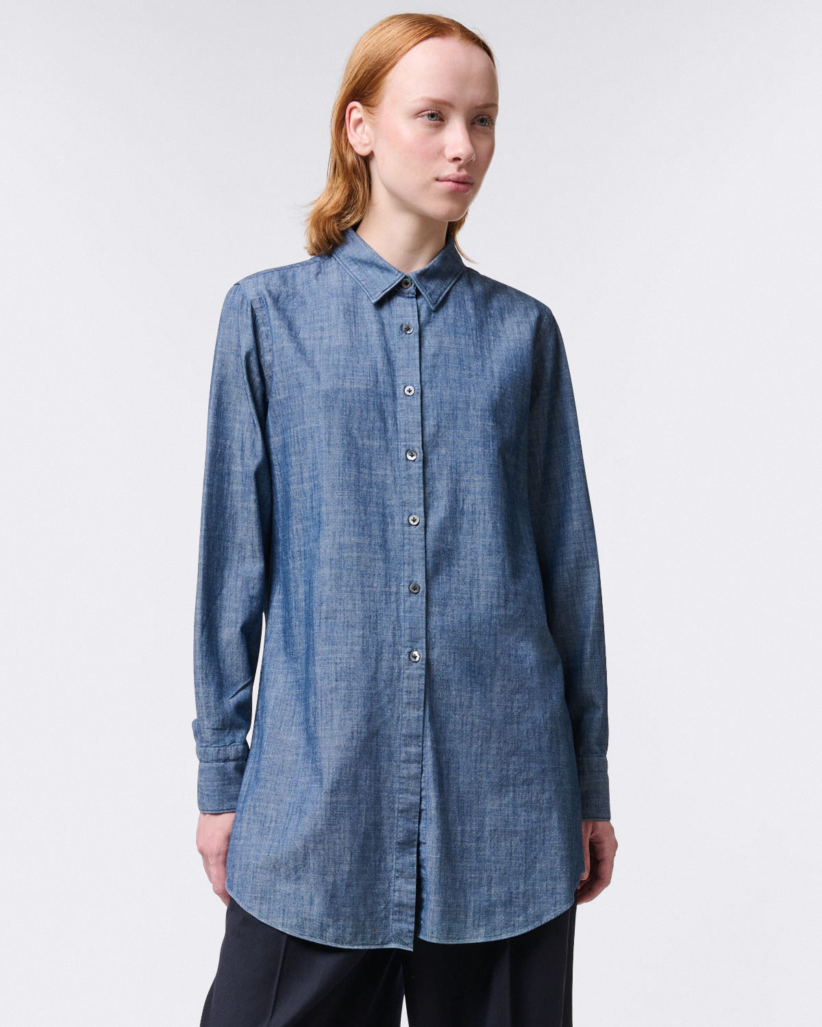 finamore Women's over size denim shirt with side slits