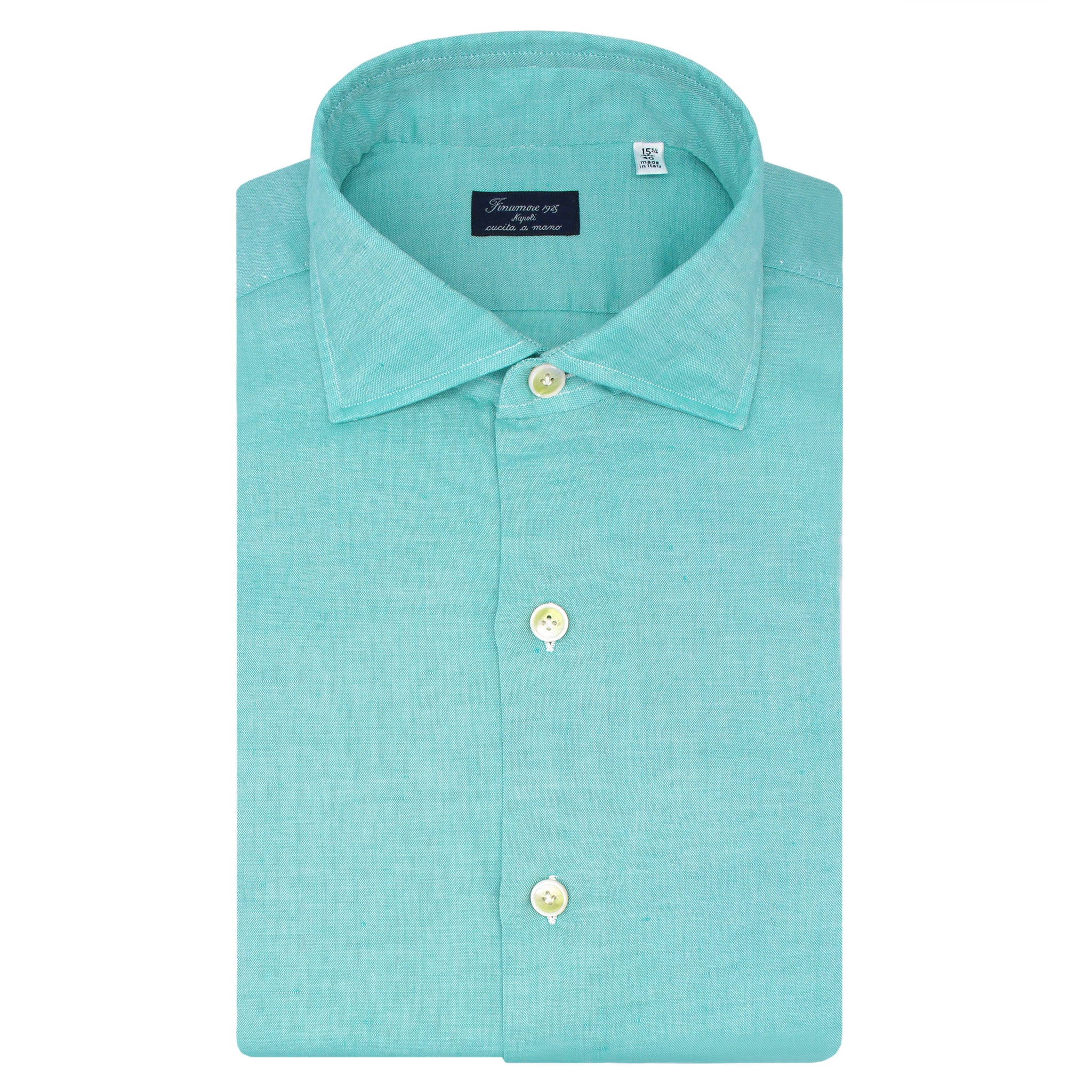 finamore classic shirt in linen and cotton. light green