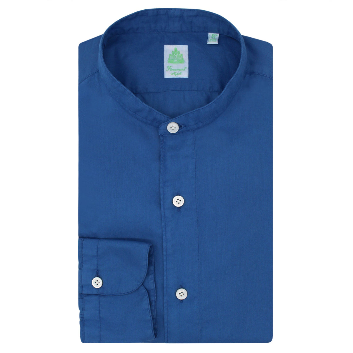 finamore shirt in blue cotton, korean collar slim fit