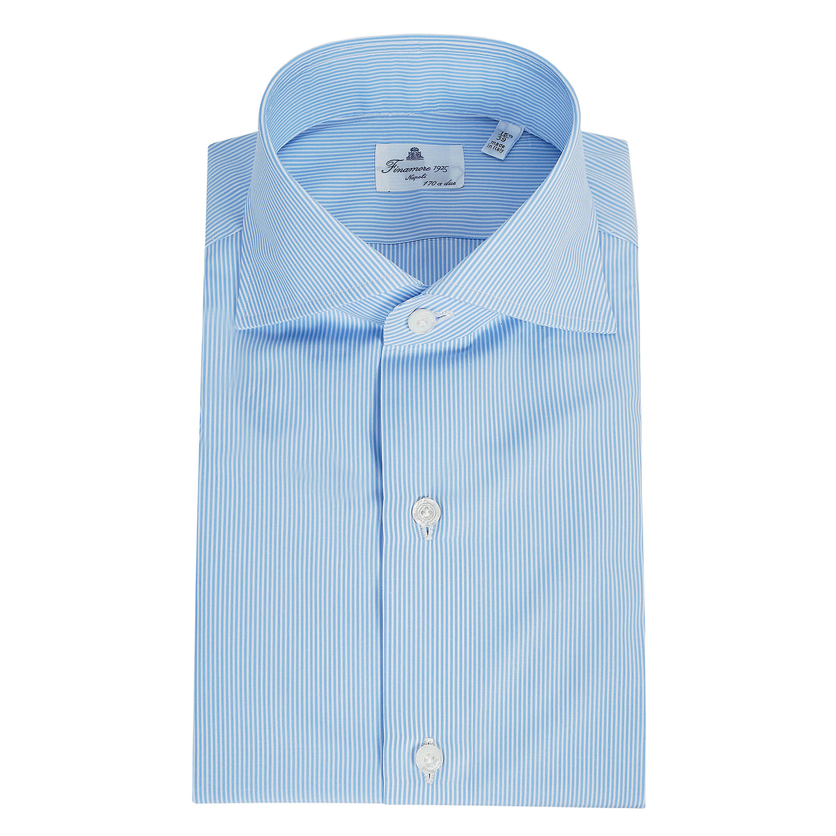Classic slim shirt 170 a due stripe white light blue Milano Finamore 1925