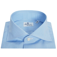 Classic slim shirt 170 a due stripe white light blue Milano Finamore 1925