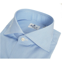 Classic slim shirt 170 a due stripe white light blue Milano Finamore 1925