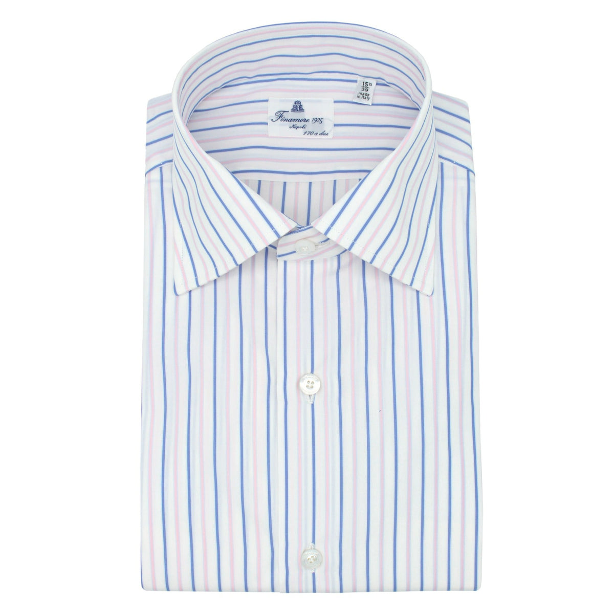 Classic Naples 170 a due white shirt with blue and red stripes
