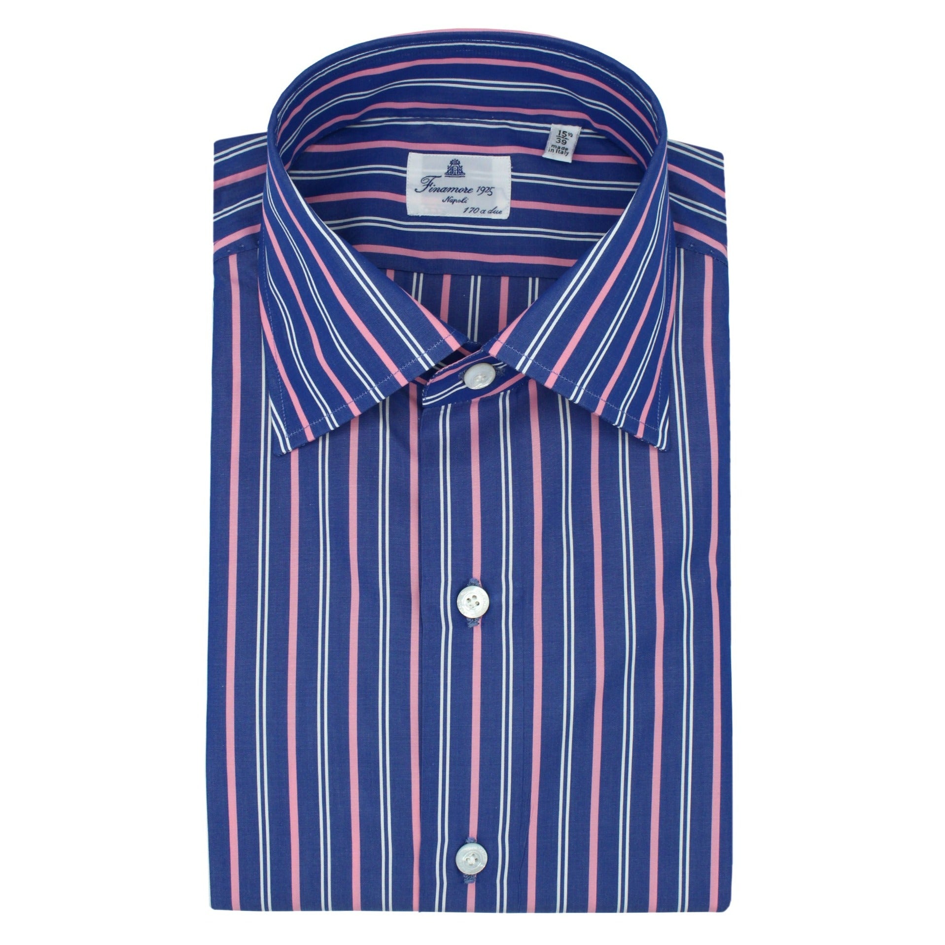Classic Naples 170 a due blue shirt with pink and white stripes