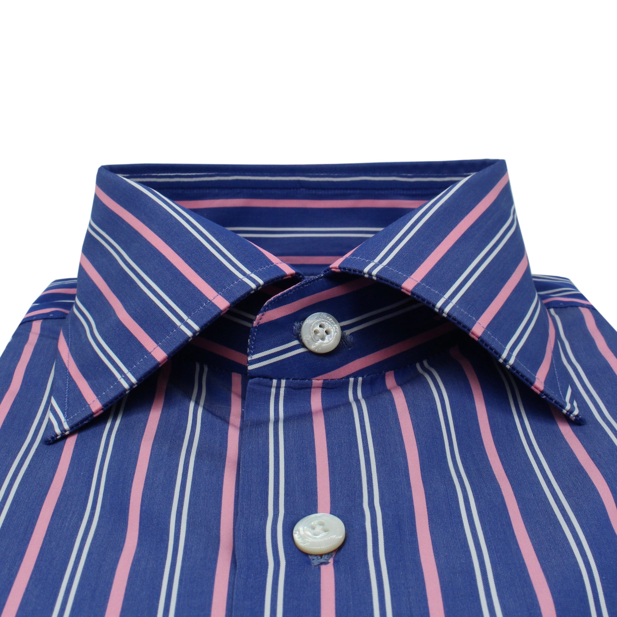 Classic Naples 170 a due blue shirt with pink and white stripes
