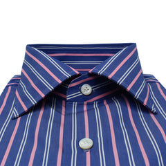 Camicia classica Napoli 170 a due azzurra con righe rosa e bianche