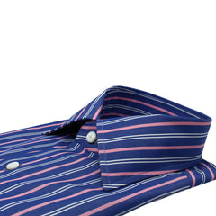 Camicia classica Napoli 170 a due azzurra con righe rosa e bianche