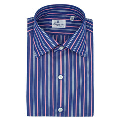 Classic Naples 170 a due blue shirt with pink and white stripes