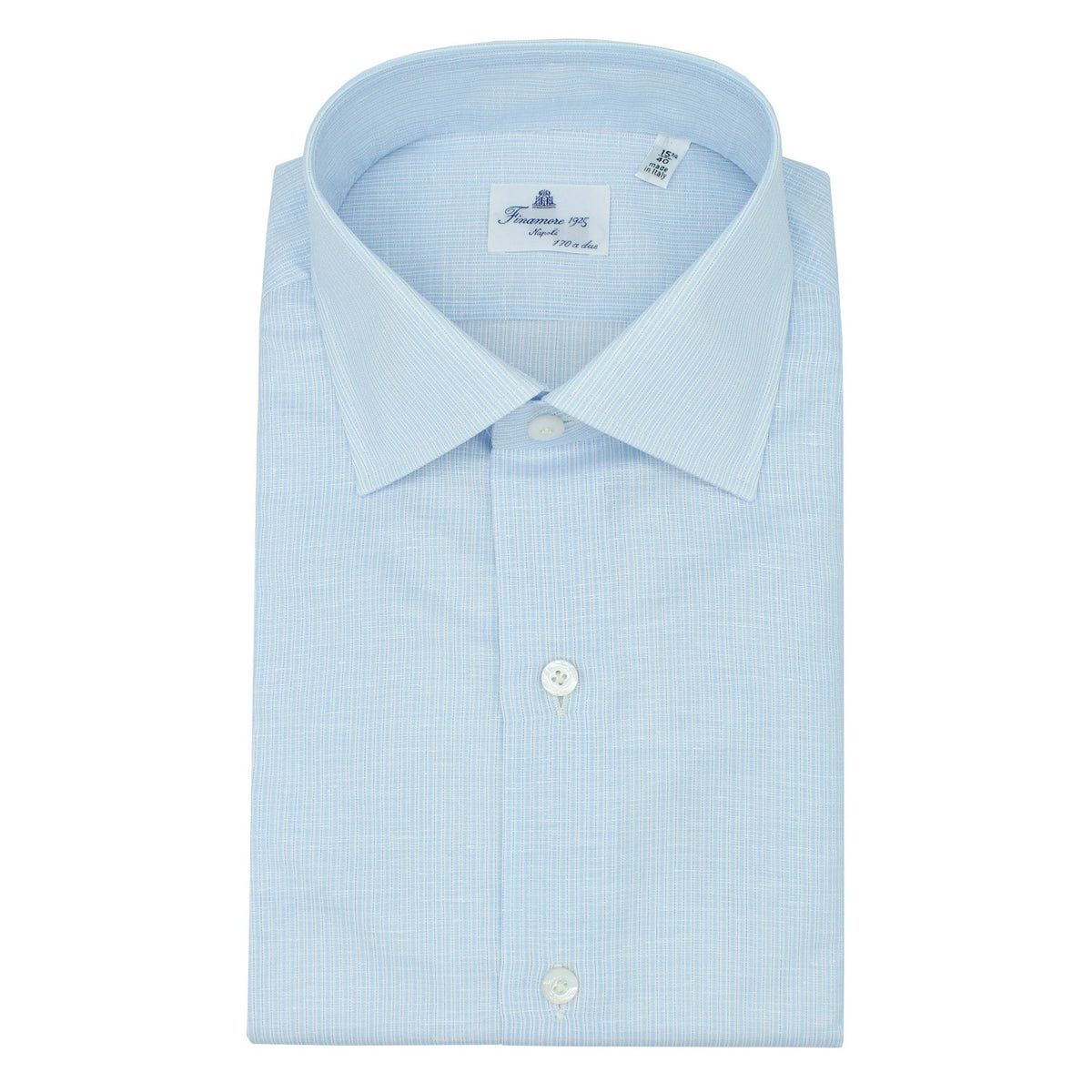 Classic Naples shirt 170 a Due in light blue striped cotton and linen