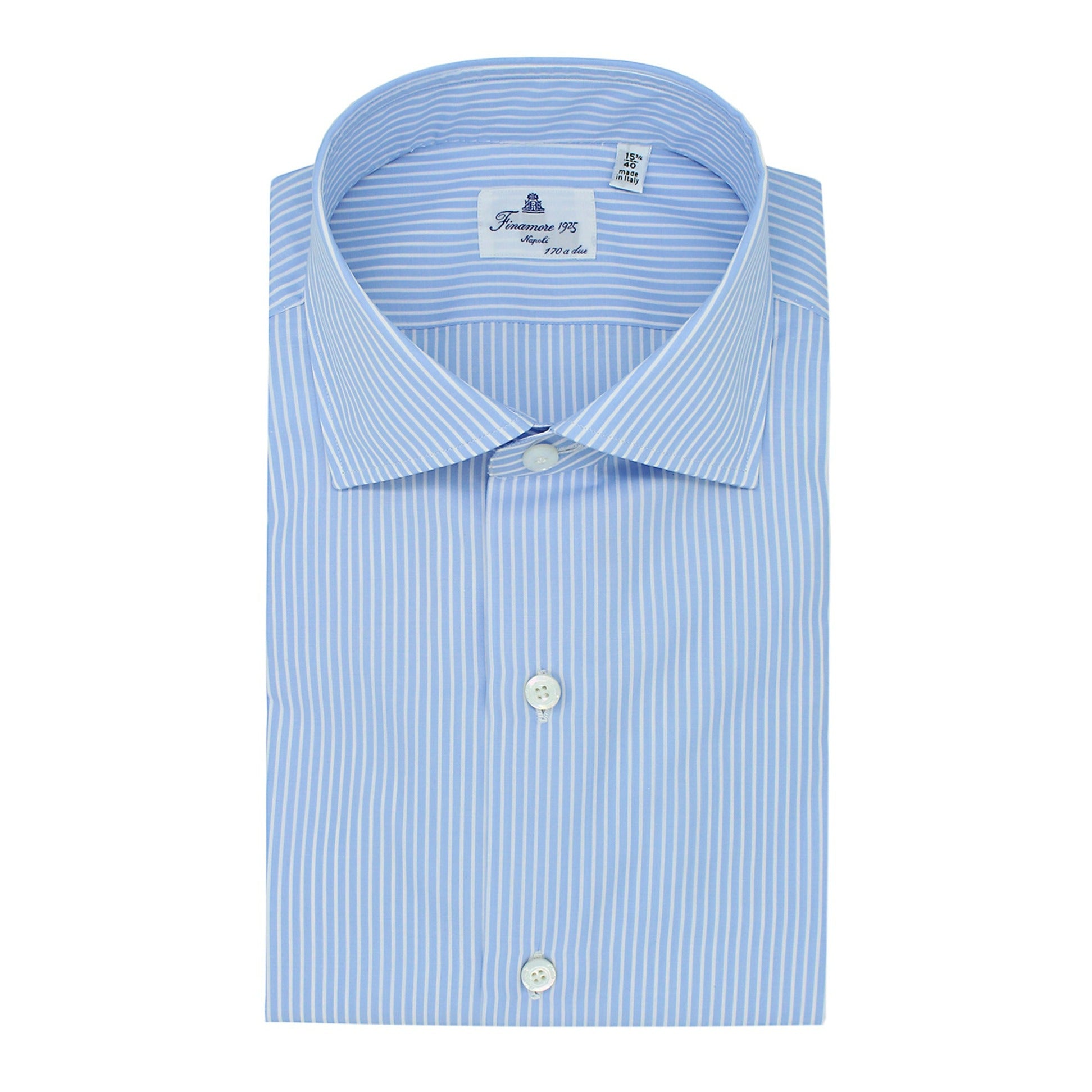 Dress shirt Napoli 170 a due striped light blue fabric Finamore 1925