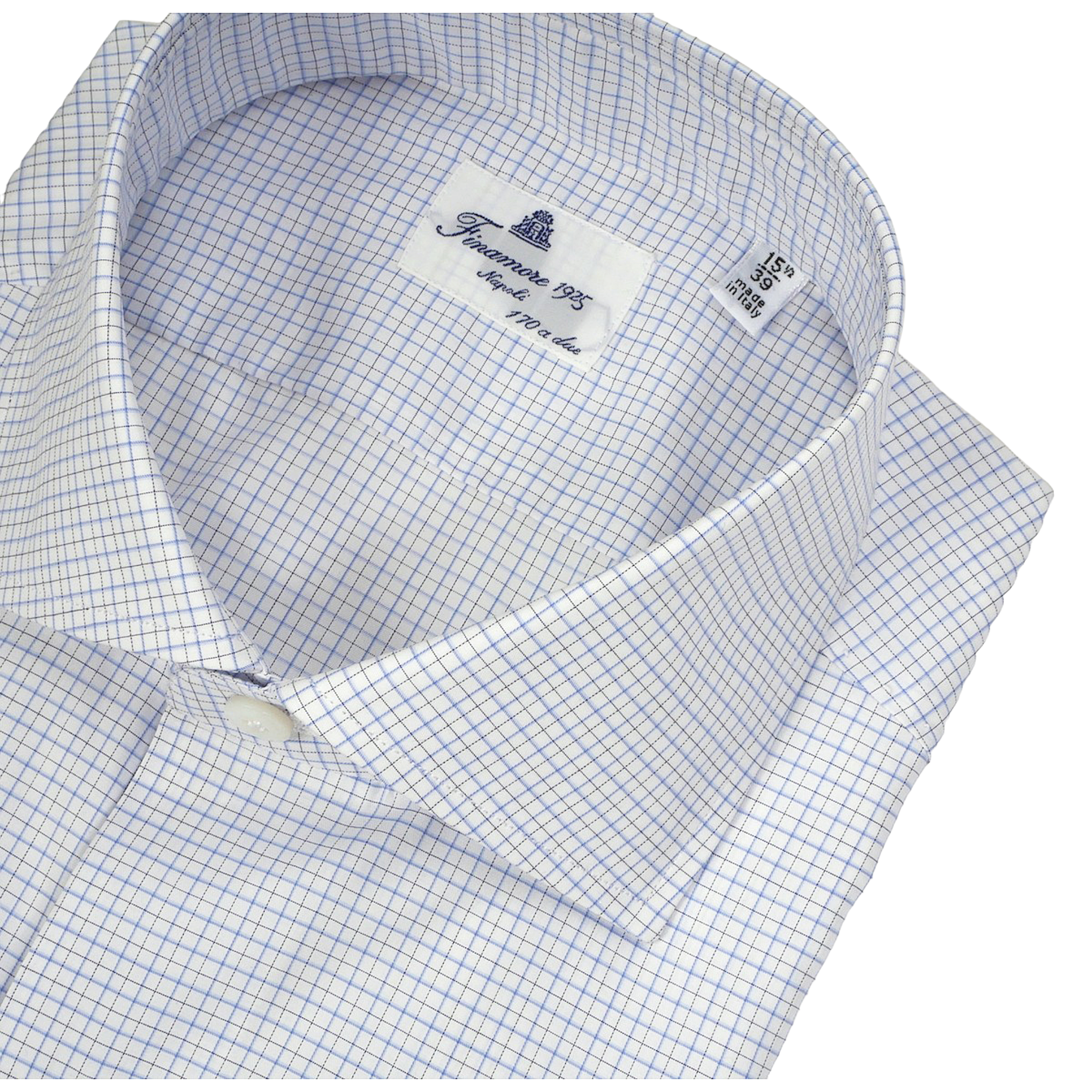 Camicia regular fit Napoli 170 a due, quadri azzurri cotone egiziano Giza 45