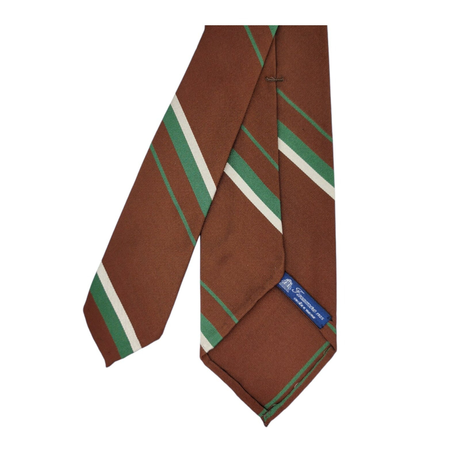 Anversa tie brown background white and green stripes
