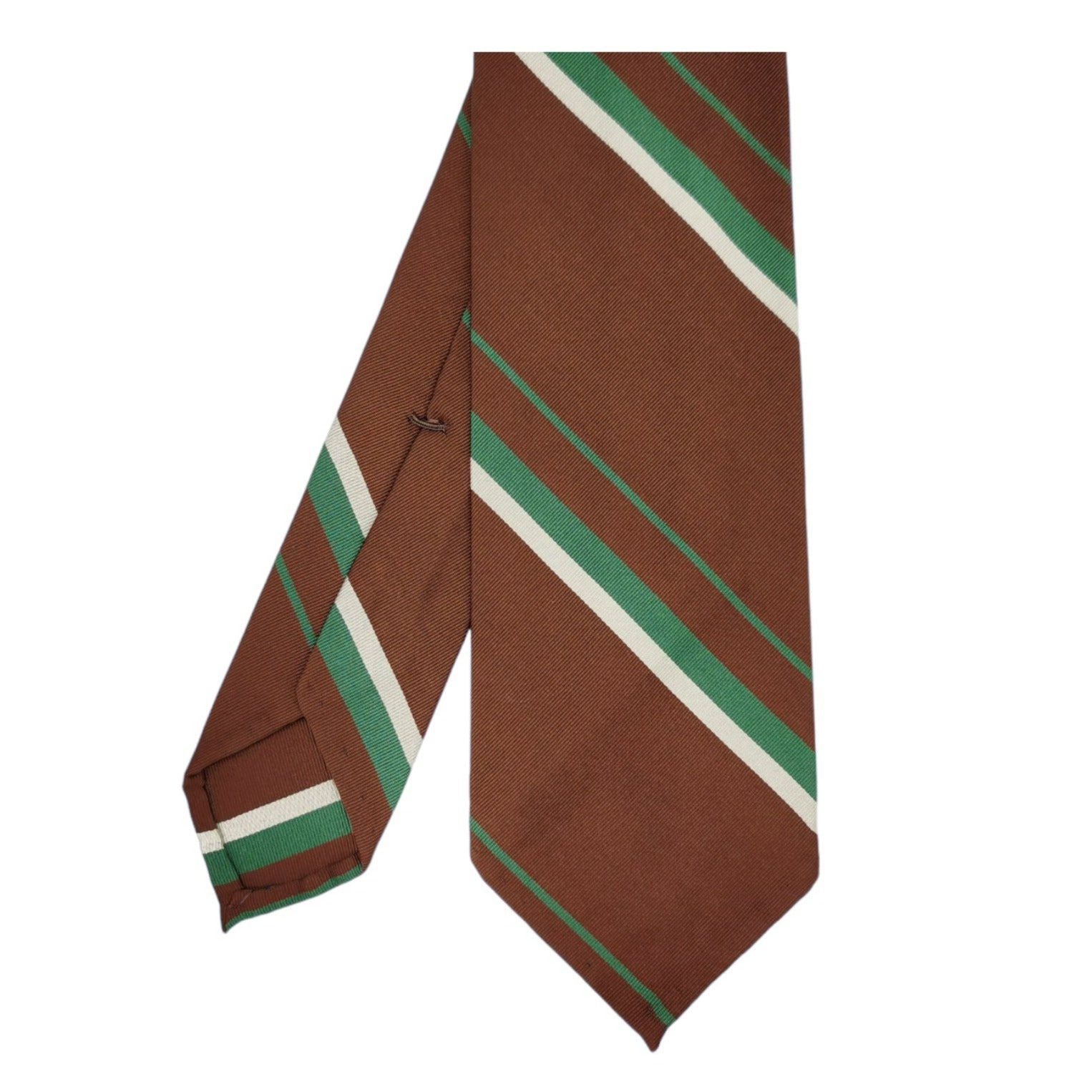 Anversa tie brown background white and green stripes