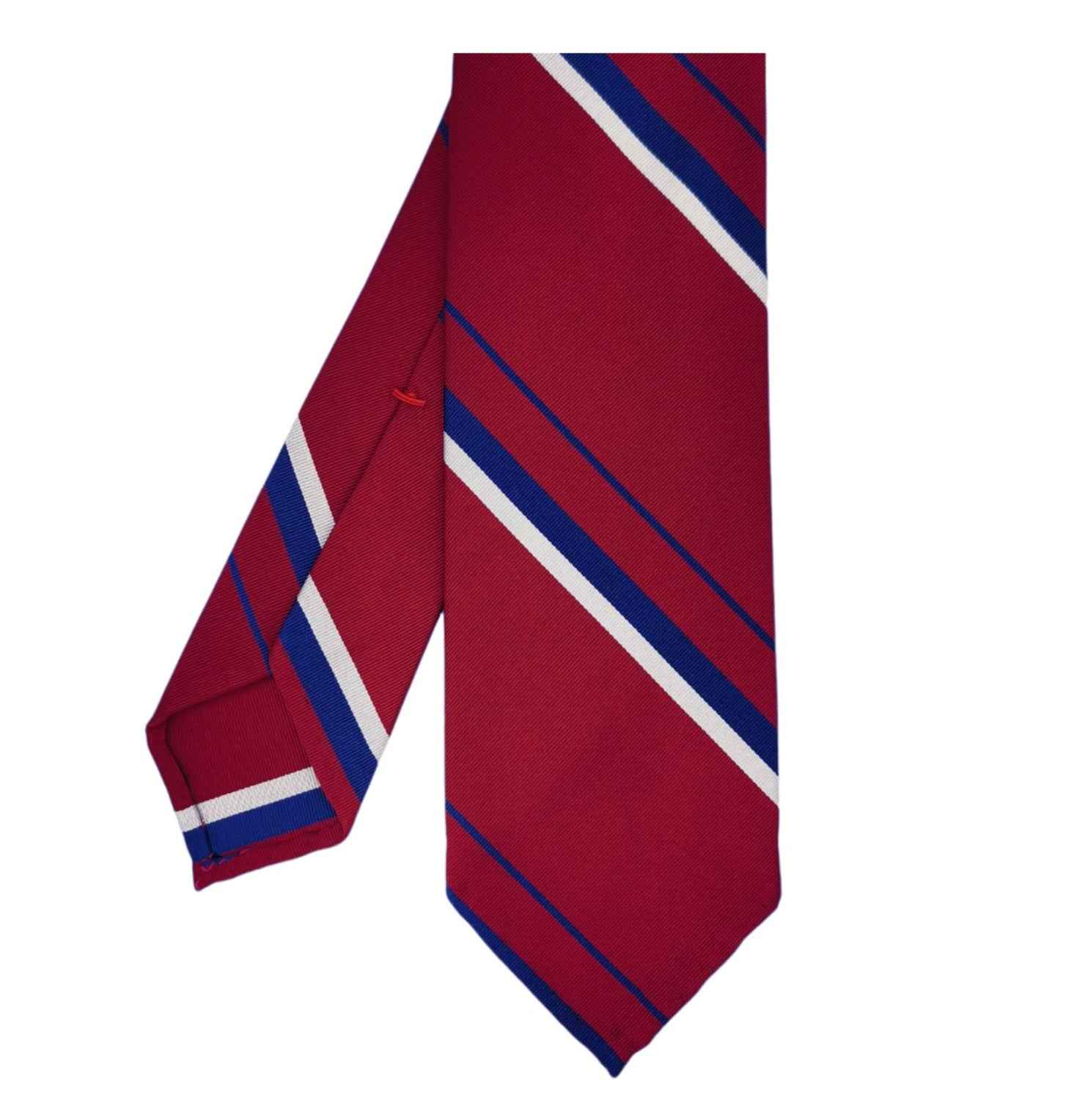 Anversa tie red background white and dark blue stripes