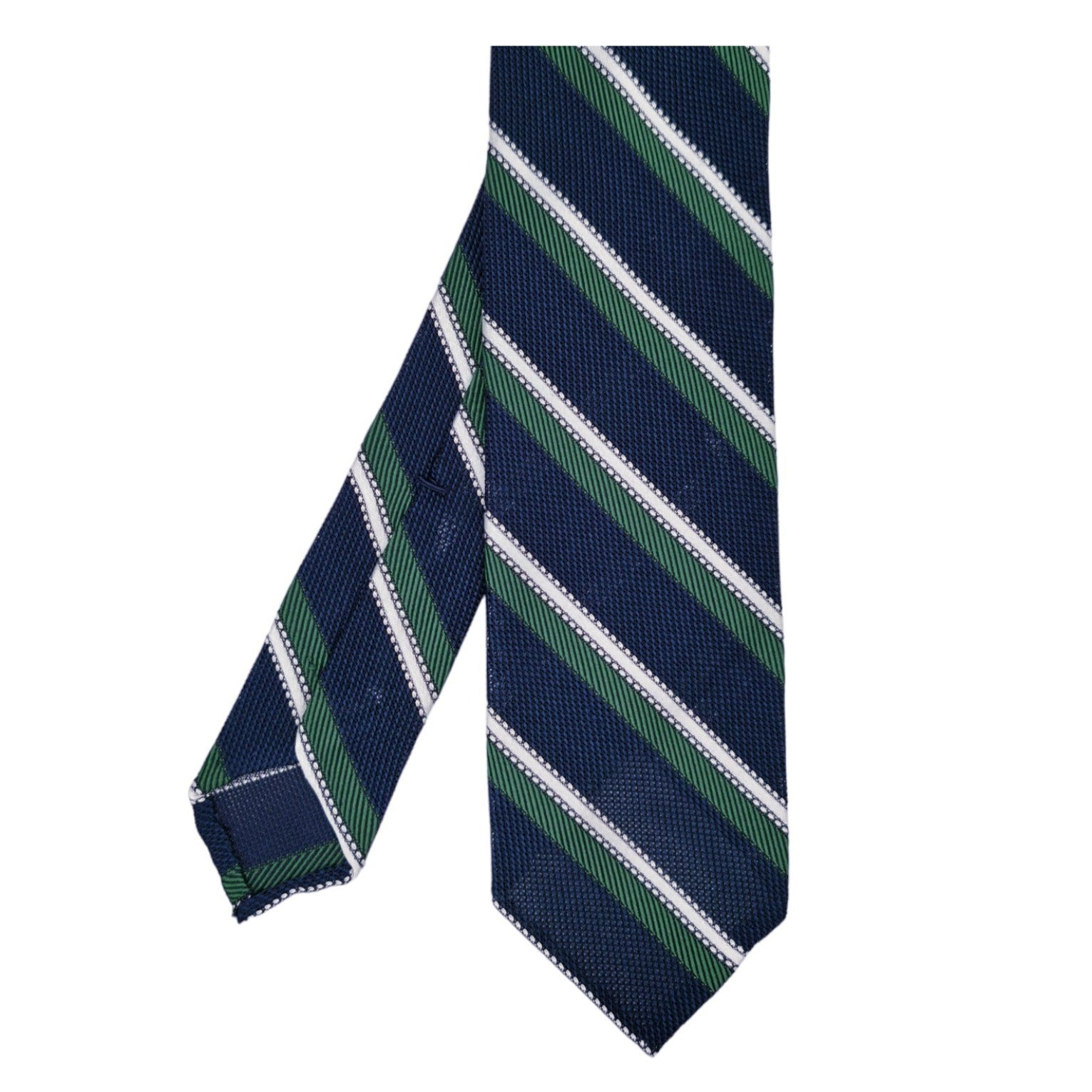 Anversa regimental silk gauze tie, blue with green and white stripes
