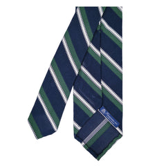 Anversa regimental silk gauze tie, blue with green and white stripes