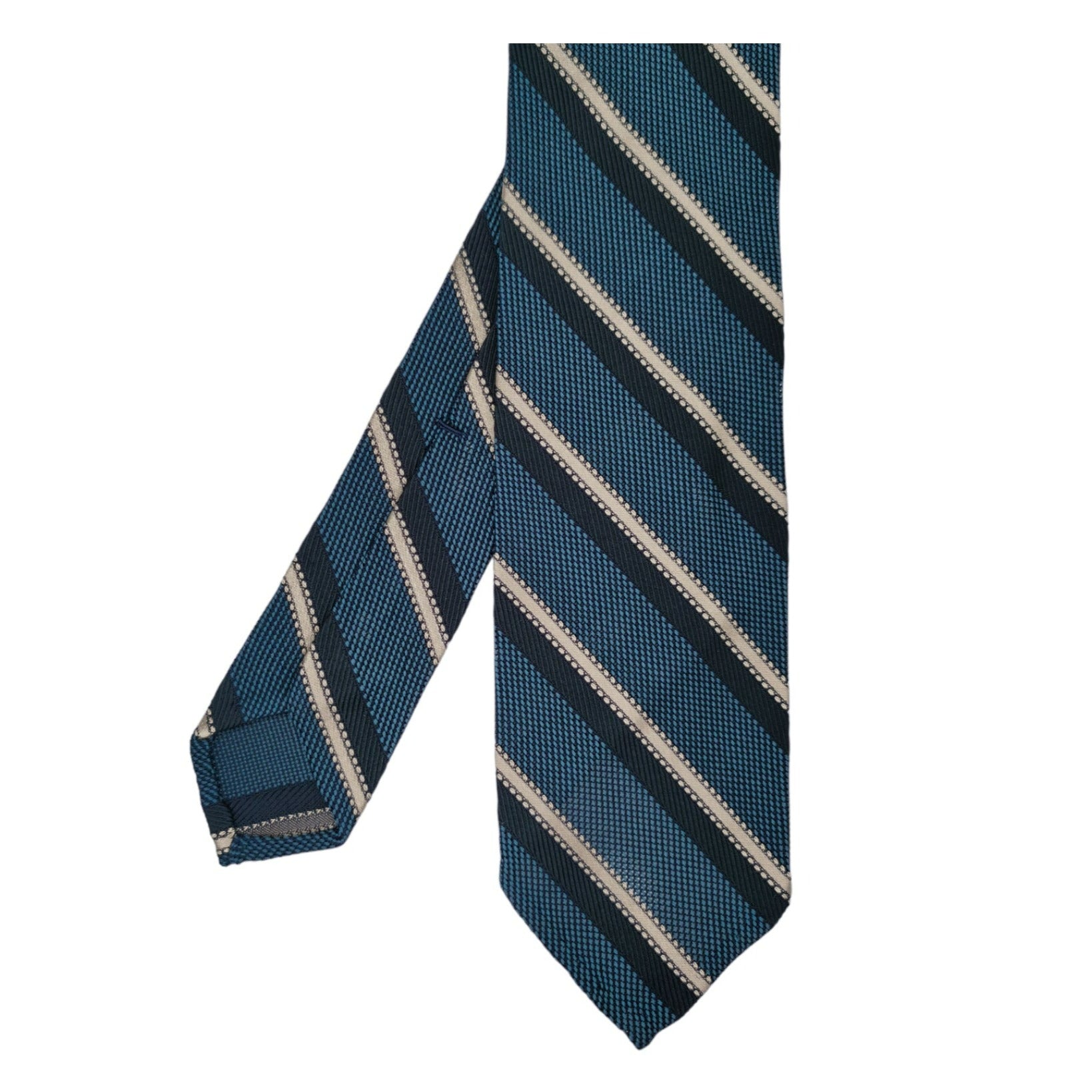 Anversa regimental silk gauze tie light blue with black sand stripes