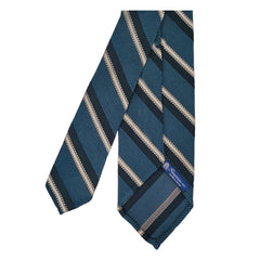 Anversa regimental silk gauze tie, light blue with black and sand stripes