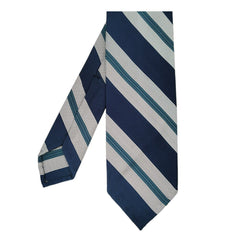 Anversa silk and cotton tie, dark blue turquoise and white stripes