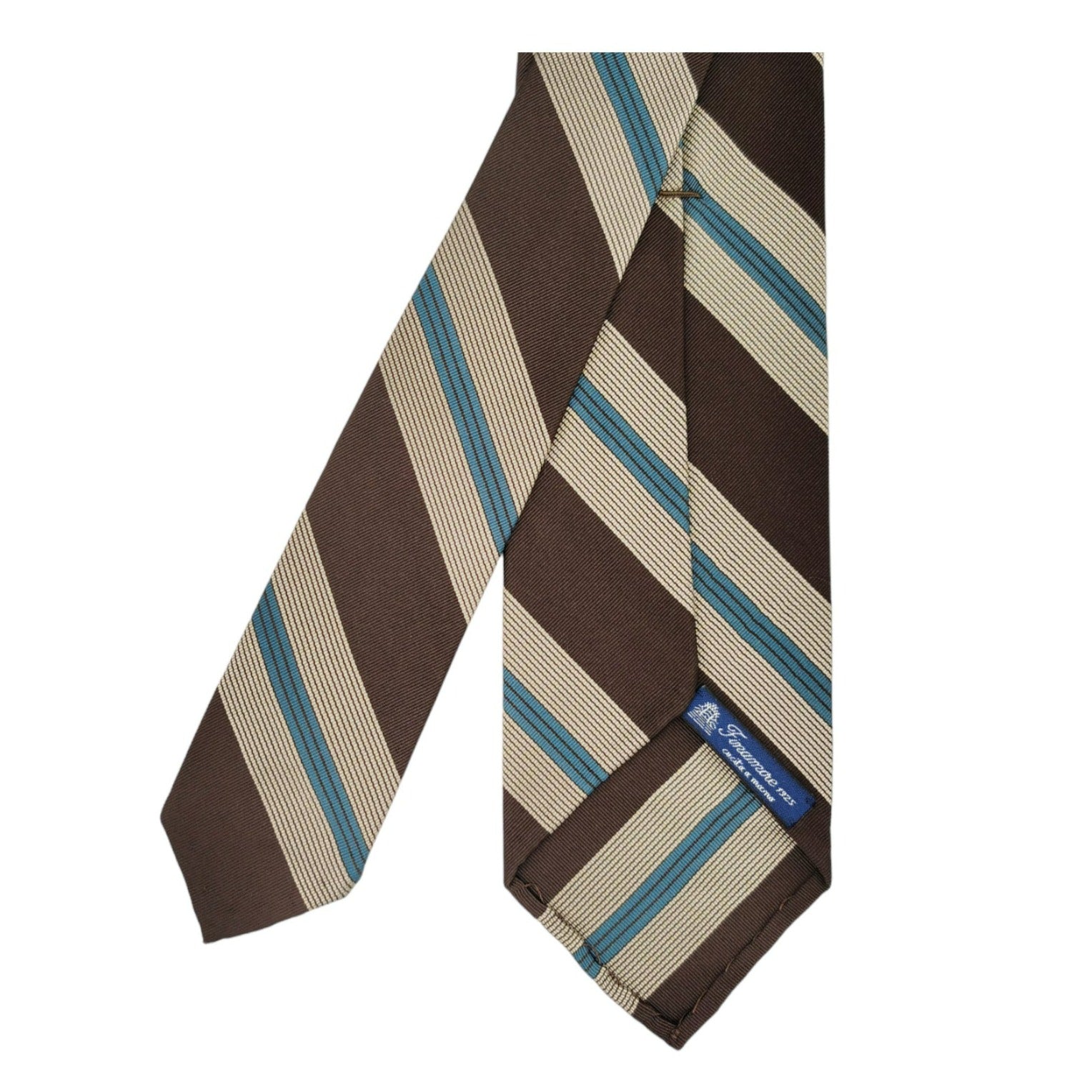 Anversa silk and cotton tie, brown turquoise and sand stripes