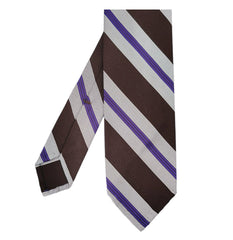 Anversa regimental silk and cotton tie, brown white and purple stripes