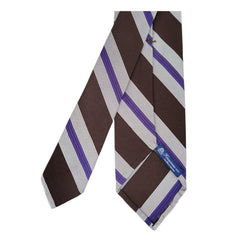 Anversa regimental silk and cotton tie, brown white and purple stripes